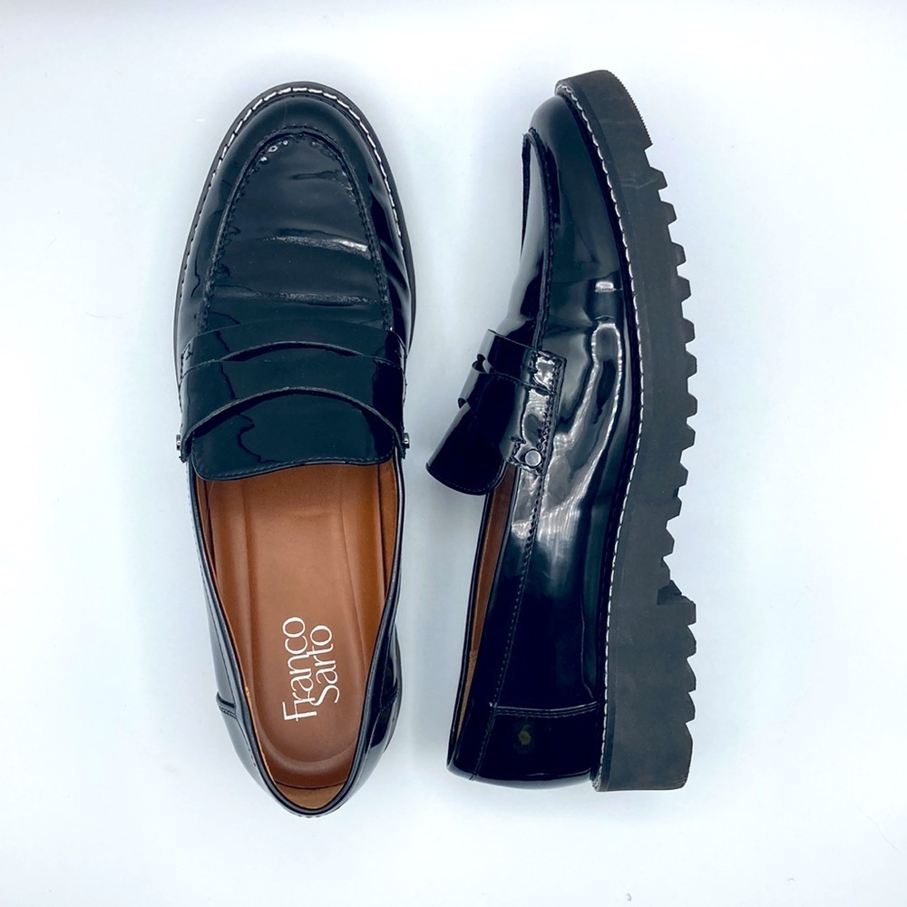 Franco Sarto Patent Leather Cassandra‎ Black Platform Penny Loafer